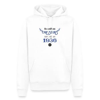 Anniversaire chasseur 1936 - Sweat à capuche Premium bio Homme - blanc - Devant - Nico (187cm)