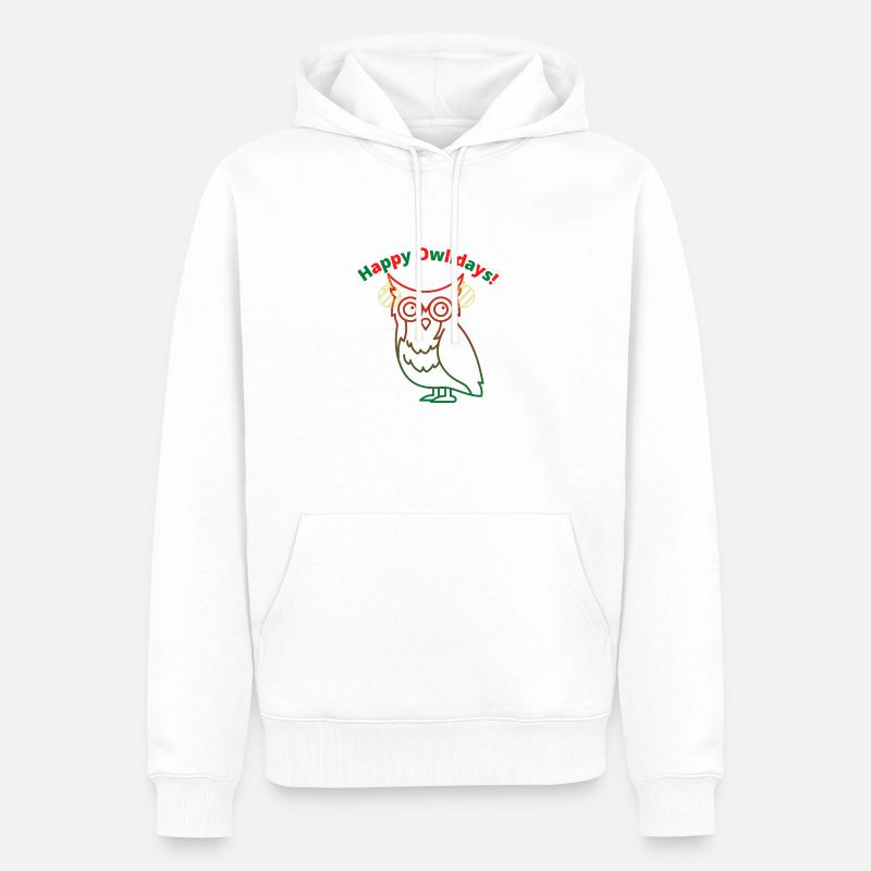Pull de Noël | Happy Owlidays - Sweat à capuche Premium bio Homme - blanc