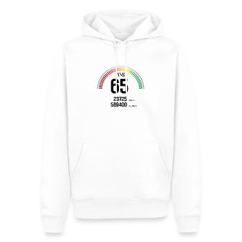 Anniversaire 65 ans Compteur - Sweat à capuche Premium bio Homme - blanc - Devant - Nico (187cm)