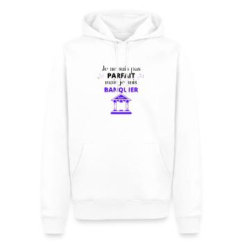 BANQUIER - Sweat à capuche Premium bio Homme - blanc - Devant - Nico (187cm)