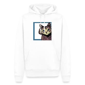 Chat écoutant de la musique avec des écouteurs - Sweat à capuche Premium bio Homme - blanc - Devant - Nico (187cm)