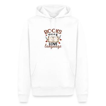 Les livres sont mon langage d’amour - Sweat à capuche Premium bio Homme - blanc - Devant - Nico (187cm)