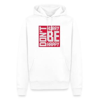 Ne vous dépêchez pas d’être heureux - Sweat à capuche Premium bio Homme - blanc - Devant - Nico (187cm)