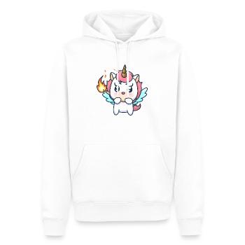 00230 verzücktes Einhorn mit Flügel und Feuer - Männer Premium Bio Hoodie - Weiß - Vorne - Nico (187cm)