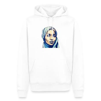 Femme avec foulard Amini, liberté, vie - Sweat à capuche Premium bio Homme - blanc - Devant - Nico (187cm)