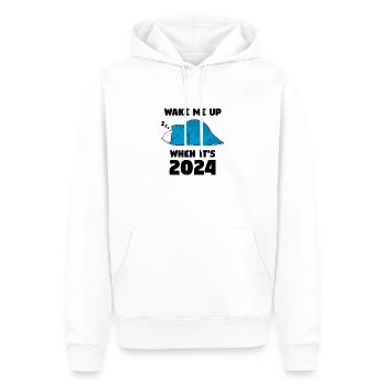 Weck mich auf, wenn es 2024 ist - Männer Premium Bio Hoodie - Weiß - Vorne - Nico (187cm)