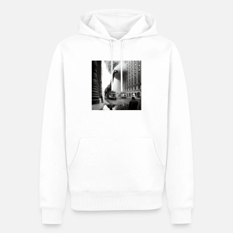Brachiosaurus zerstrört Stadt - Männer Premium Bio Hoodie - Weiß