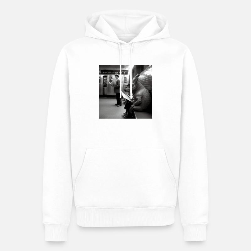 Dino dans le métro - Sweat à capuche Premium bio Homme - blanc