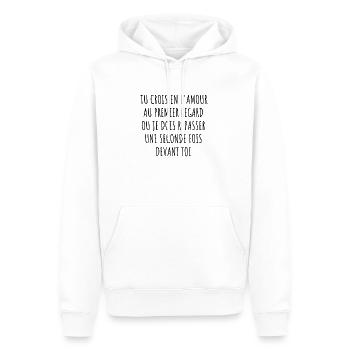 tu crois en l'amour au premier regard humour - Sweat à capuche Premium bio Homme - blanc - Devant - Nico (187cm)