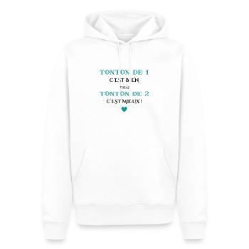 tonton de 1 c'est bien mais de 2 c'est mieux - Sweat à capuche Premium bio Homme - blanc - Devant - Nico (187cm)