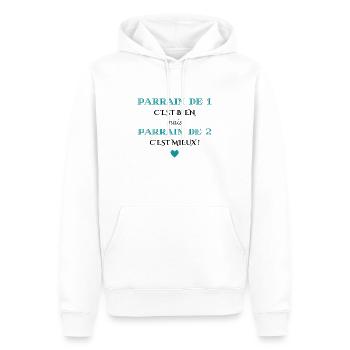 parrain de 1 c'est bien mais de 2 c'est mieux - Sweat à capuche Premium bio Homme - blanc - Devant - Nico (187cm)