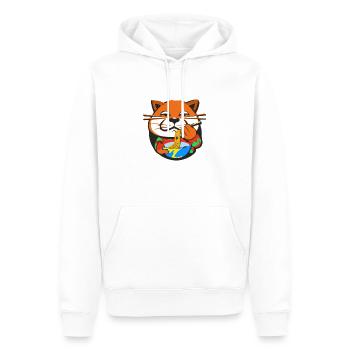 Zoz die Katze, die Nudeln frisst - Männer Premium Bio Hoodie - Weiß - Vorne - Nico (187cm)