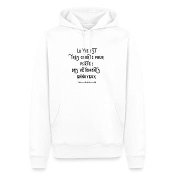 La vie est très courte pour porter des vêtements - Sweat à capuche Premium bio Homme - blanc - Devant - Nico (187cm)