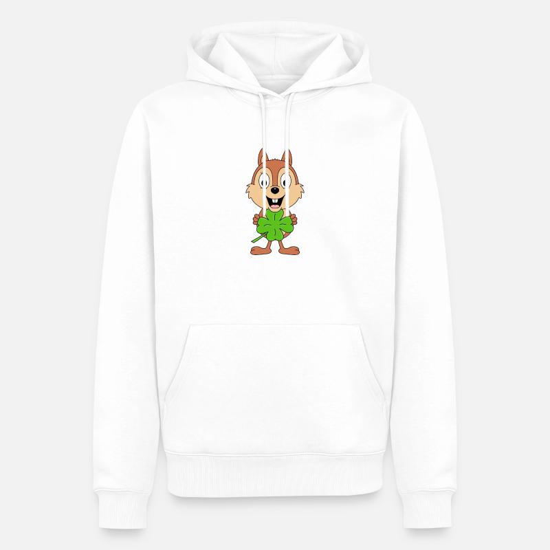 EICHHÖRNCHEN - KLEEBLATT - GLÜCKSBRINGER - GLÜCK - Männer Premium Bio Hoodie - Weiß