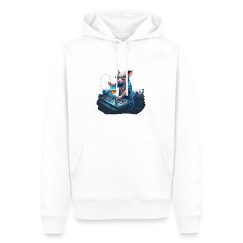 DJ cool avec un bie derrière les platines - Sweat à capuche Premium bio Homme - blanc - Devant - Nico (187cm)