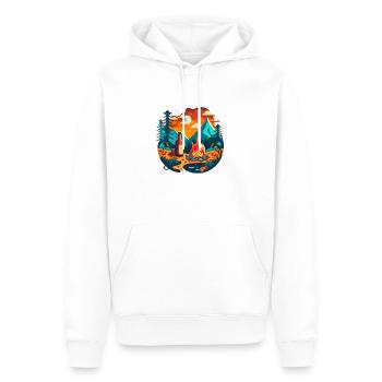 Camping extérieur avec feu de camp et bière - Sweat à capuche Premium bio Homme - blanc - Devant - Nico (187cm)