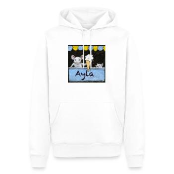 Ayla Personalised Name with mice selling Icecream - Men’s Premium Organic Hoodie - white - Front - Nico (187cm)