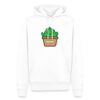 Kaktusbaby 'Feed me' mit blauer Blume TM - Männer Premium Bio Hoodie - Weiß - Vorne - Nico (187cm)