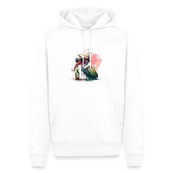 Cooler Flamingo mit Sonnenbrille Bier und Hut - Männer Premium Bio Hoodie - Weiß - Vorne - Nico (187cm)