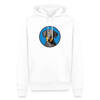 Dackel Design Grafik gelb grau in blauem Kreis - Männer Premium Bio Hoodie - Weiß - Vorne - Nico (187cm)