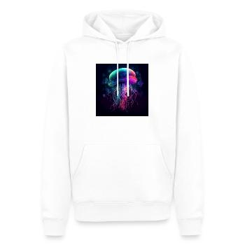 Neonfarbene Qualle schwimmt im Meer - Männer Premium Bio Hoodie - Weiß - Vorne - Nico (187cm)