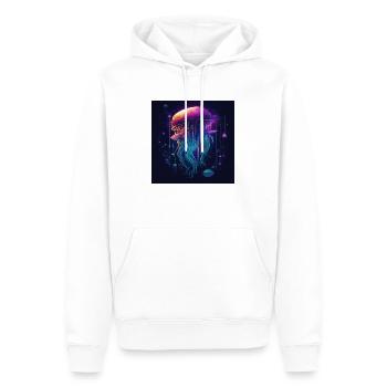 Neonfarbene Qualle schwimmt im Meer - Männer Premium Bio Hoodie - Weiß - Vorne - Nico (187cm)