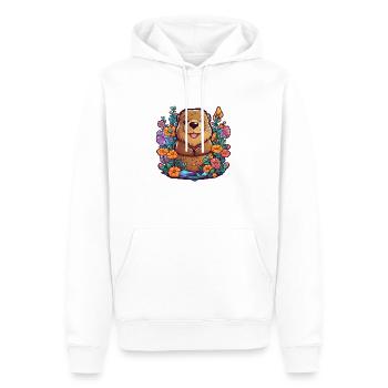 Bieber dans un paysage de dessin animé pop avec des fleurs - Sweat à capuche Premium bio Homme - blanc - Devant - Nico (187cm)