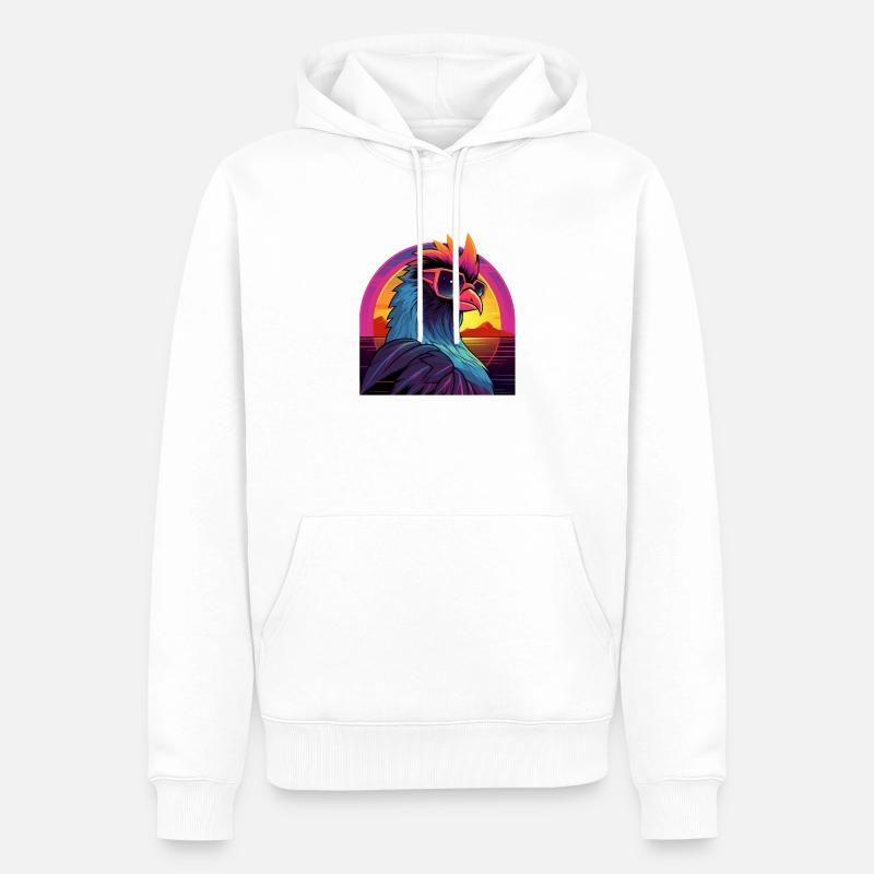 Synthwave Rooster - Sweat à capuche Premium bio Homme - blanc
