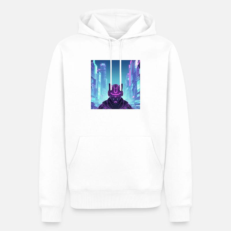Synthwave Cyber Ninja Chat - Sweat à capuche Premium bio Homme - blanc