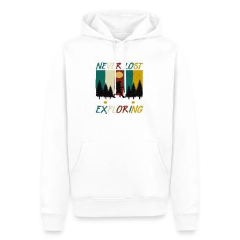 Never Lost always Exploring - Männer Premium Bio Hoodie - Weiß - Vorne - Nico (187cm)