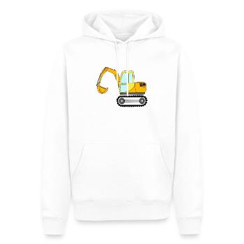 gelb-orangener Bagger, Baustellenfahrzeug - Männer Premium Bio Hoodie - Weiß - Vorne - Nico (187cm)