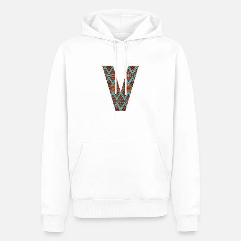 Buchstabe V- Boho-Design, buntes Monogramm - Männer Premium Bio Hoodie - Weiß