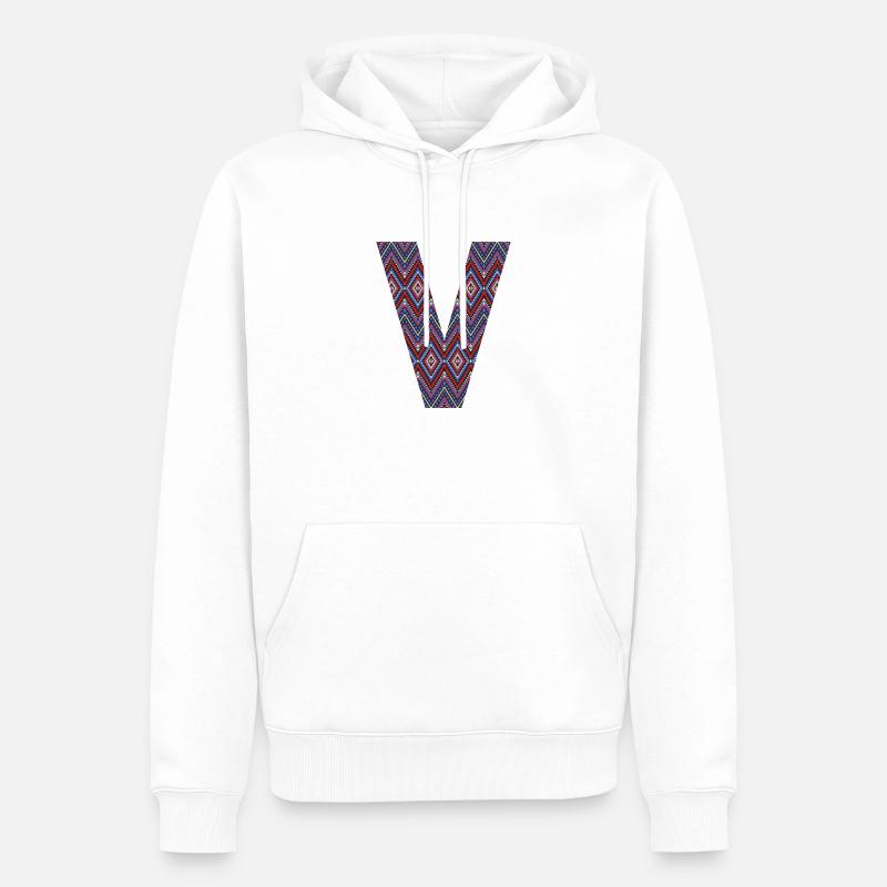 Monogramm Buchstabe V - geometrisches Muster - Männer Premium Bio Hoodie - Weiß