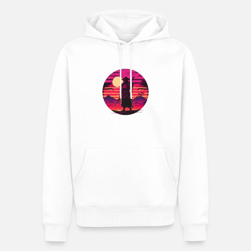 Synthwave Samurai Sunset - Männer Premium Bio Hoodie - Weiß