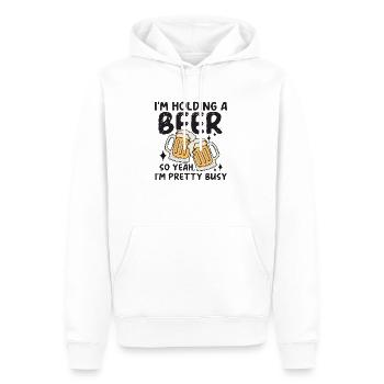 I´m holding a Beer so yeah I´m pretty Busy - Männer Premium Bio Hoodie - Weiß - Vorne - Nico (187cm)
