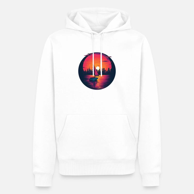 Synthwave sailing ship sunset - Männer Premium Bio Hoodie - Weiß