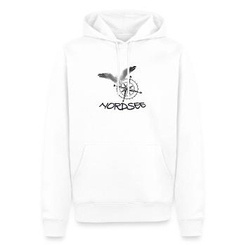 Nordsee - Möwe mit Kompass - Männer Premium Bio Hoodie - Weiß - Vorne - Nico (187cm)