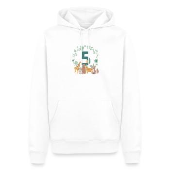 5e anniversaire - cinquième anniversaire animaux - Sweat à capuche Premium bio Homme - blanc - Devant - Nico (187cm)