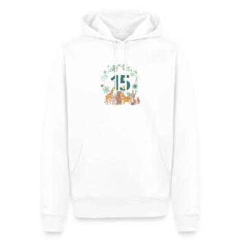 15e anniversaire - anniversaire animaux - Sweat à capuche Premium bio Homme - blanc - Devant - Nico (187cm)