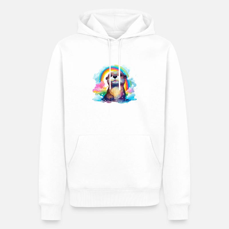 La loutre dans l’arc-en-ciel - Sweat à capuche Premium bio Homme - blanc