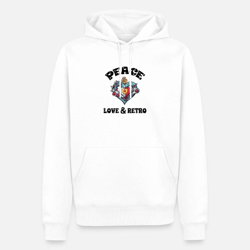 Frieden, Liebe und Retro - Männer Premium Bio Hoodie - Weiß