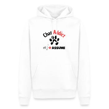 T shirt Chat Addict - Sweat à capuche Premium bio Homme - blanc - Devant - Nico (187cm)