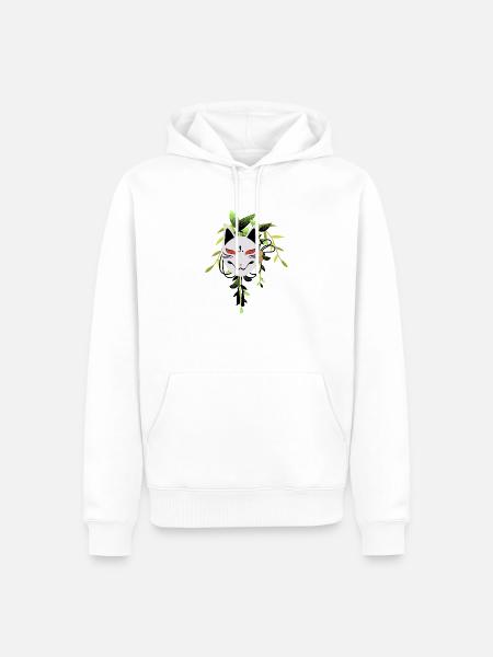 Japan Fox Mask Green - Men’s Premium Organic Hoodie - white