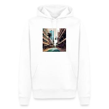 "Arrival in Miami Over Palms" (Miami Collection) - Männer Premium Bio Hoodie - Weiß - Vorne - Nico (187cm)