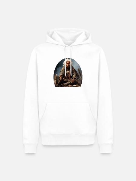 Indianerhäuptling mit Federschmuck - Männer Premium Bio Hoodie - Weiß