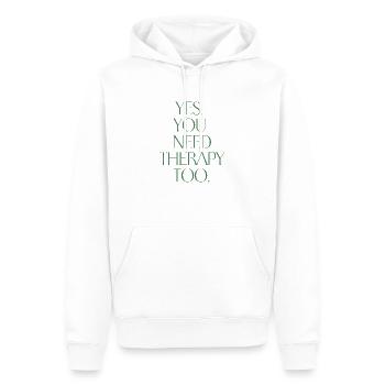 THÉRAPIE. Une chemise, un mot. - Sweat à capuche Premium bio Homme - blanc - Devant - Nico (187cm)