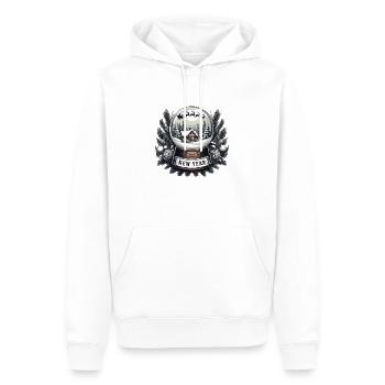 Magie du Nouvel An : Boule à neige et traîneau du Père Noël - Sweat à capuche Premium bio Homme - blanc - Devant - Nico (187cm)