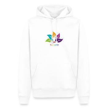 Namaste Symbol in Chakra Farben - Männer Premium Bio Hoodie - Weiß - Vorne - Nico (187cm)