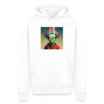 green alien wearing an ugly Christmas sweater - Men’s Premium Organic Hoodie - white - Front - Nico (187cm)
