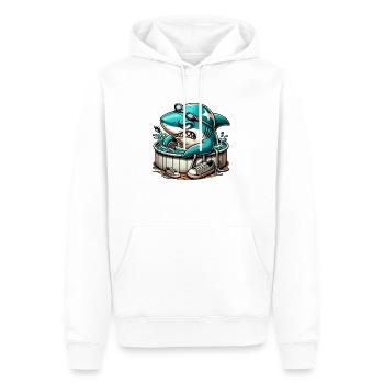 Requin cool dans un baril de natation - Sweat à capuche Premium bio Homme - blanc - Devant - Nico (187cm)